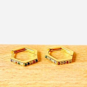Gold Plated earrings-Elegant Gold Hexagon Hoop Earrings. Perfect as gifts